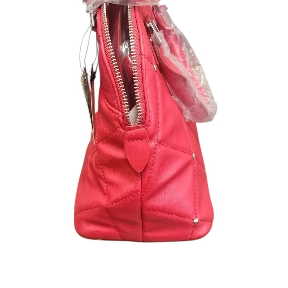 Badgley Mischka Red Quilted Satchel with Silver Hardware - Picture 6 of 11